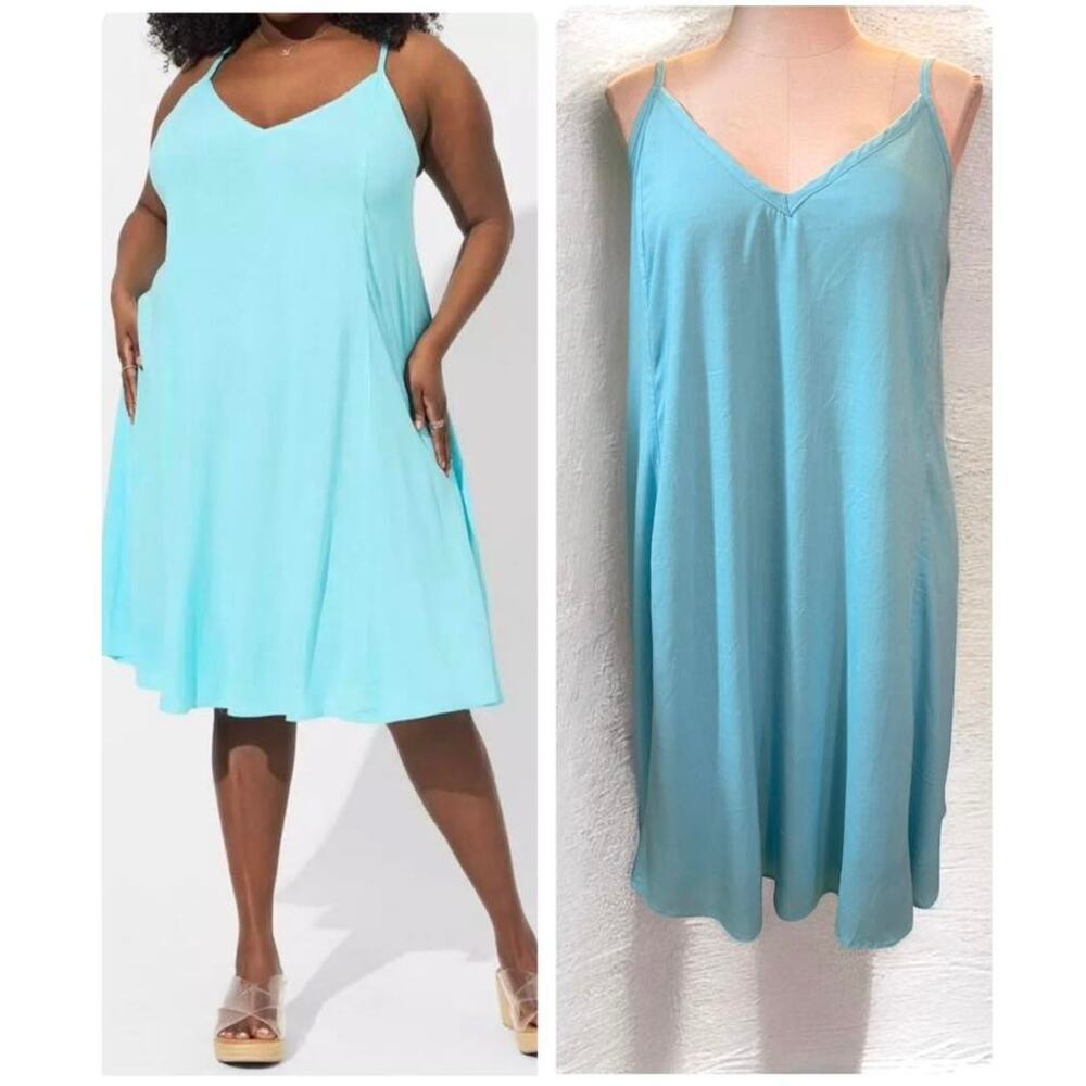 Torrid 4 (4x 26) Aqua Sea Blue V Neck Slub Cami Tank‎ Beach Sun Dress w/Pockets